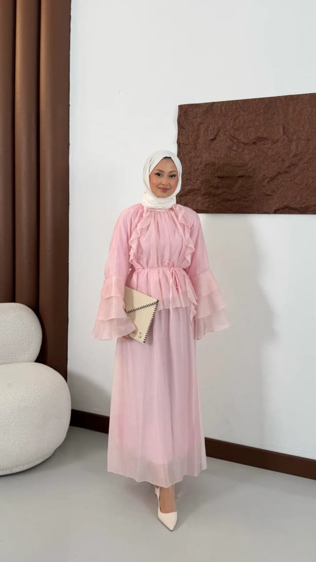 Viyana Fırfırlı Vual Takım- Pembe